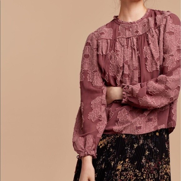 ARITZIA Wilfred Lourdes Mauve Pink Boho Victorian Floral Appliqué Swing Blouse - Picture 3 of 16